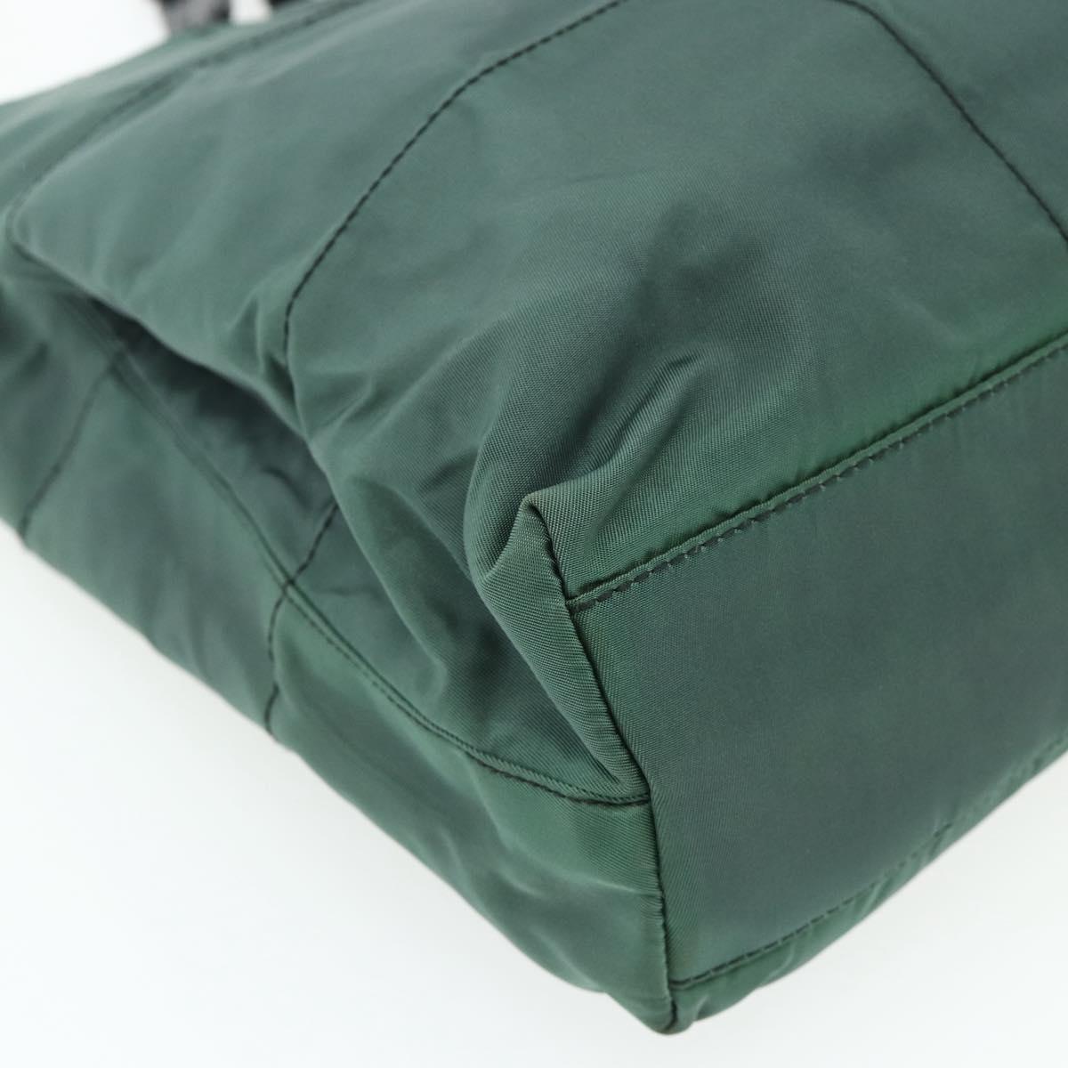 PRADA Chain Tote Bag Nylon Green Silver Auth bs34645