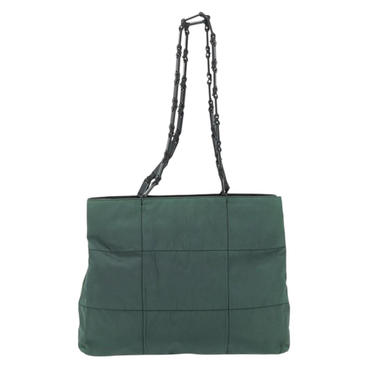 PRADA Chain Tote Bag Nylon Green Silver Auth bs34645