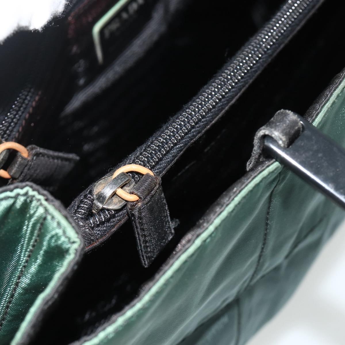 PRADA Chain Tote Bag Nylon Green Silver Auth bs34645