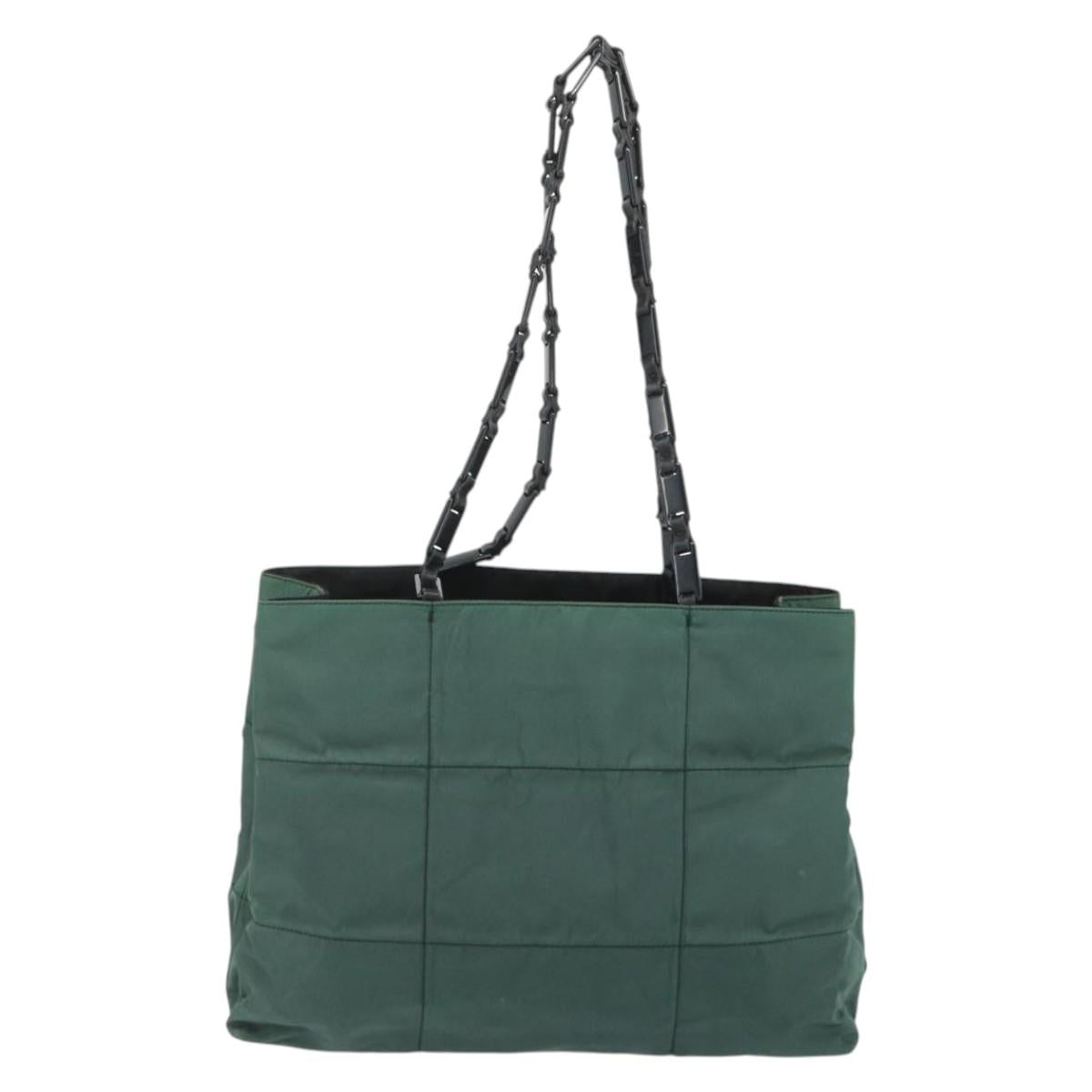 PRADA Chain Tote Bag Nylon Green Silver Auth bs34645