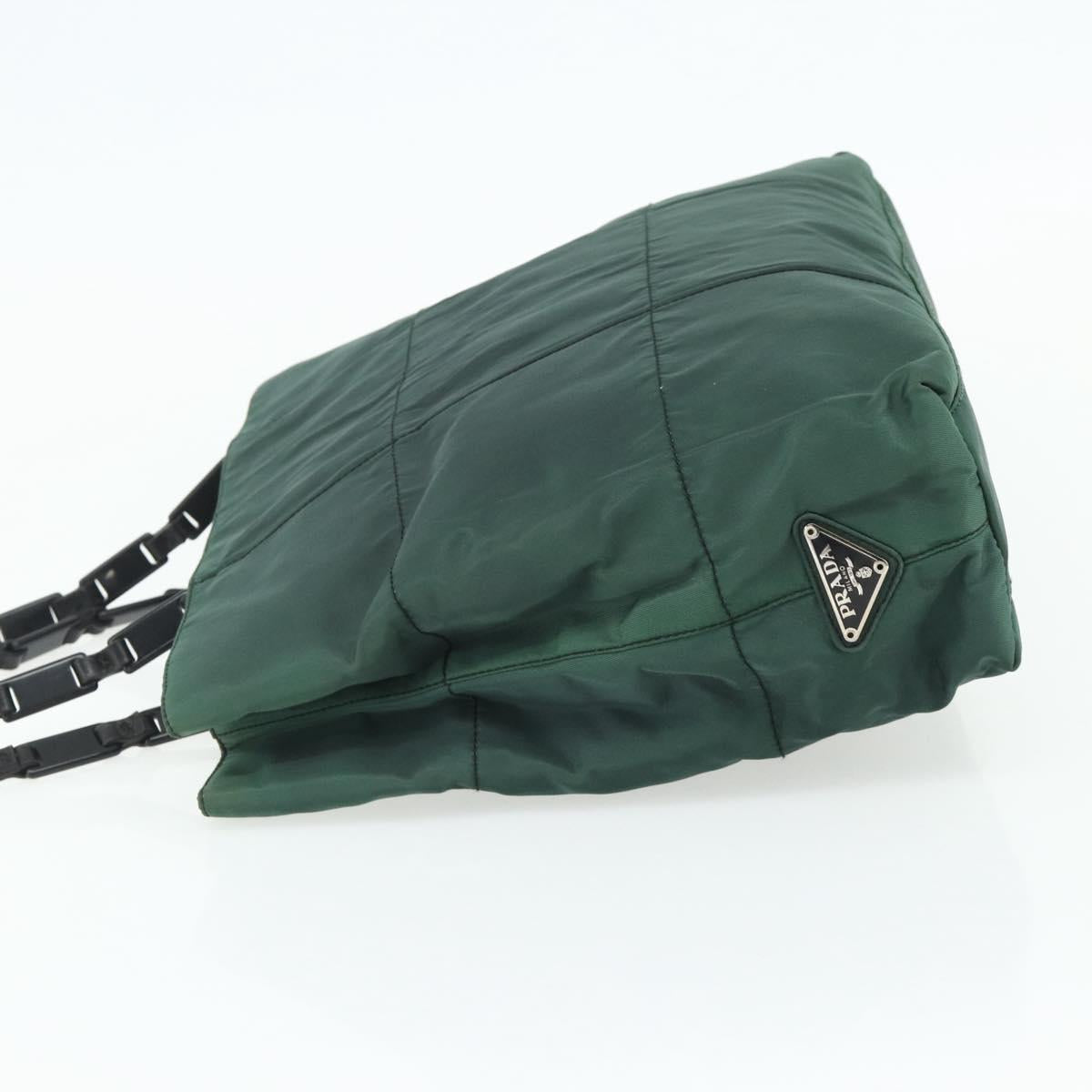 PRADA Chain Tote Bag Nylon Green Silver Auth bs34645