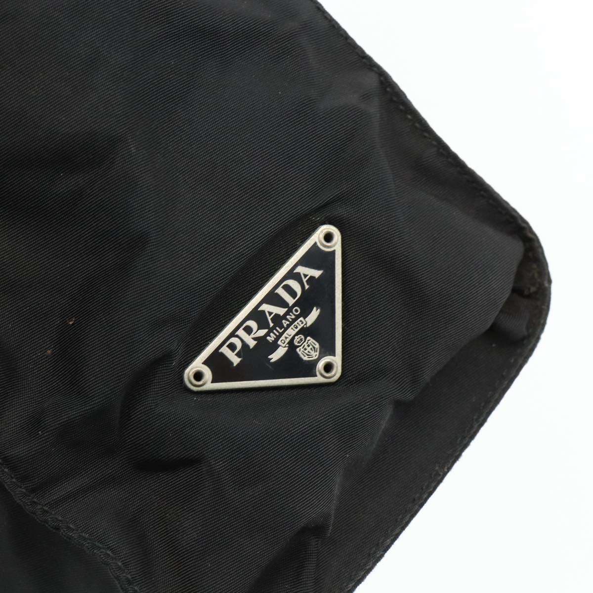 PRADA Tote Bag Nylon Black Silver Auth bs34646