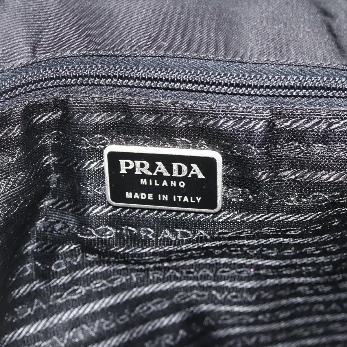 PRADA Tote Bag Nylon Black Silver Auth bs34646