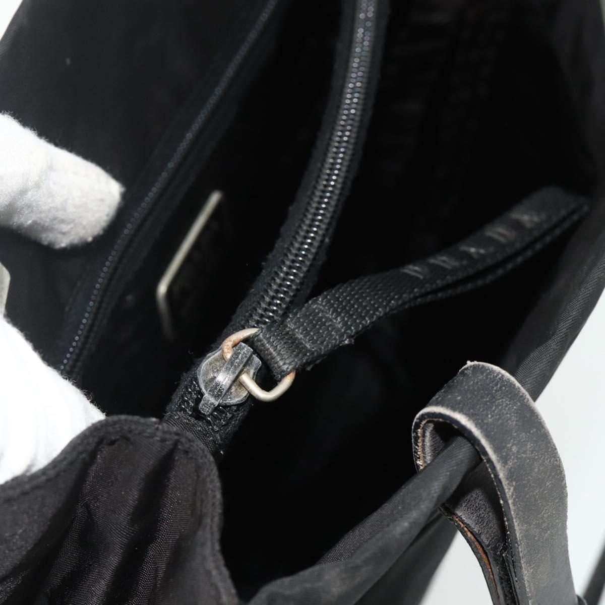 PRADA Tote Bag Nylon Black Silver Auth bs34646