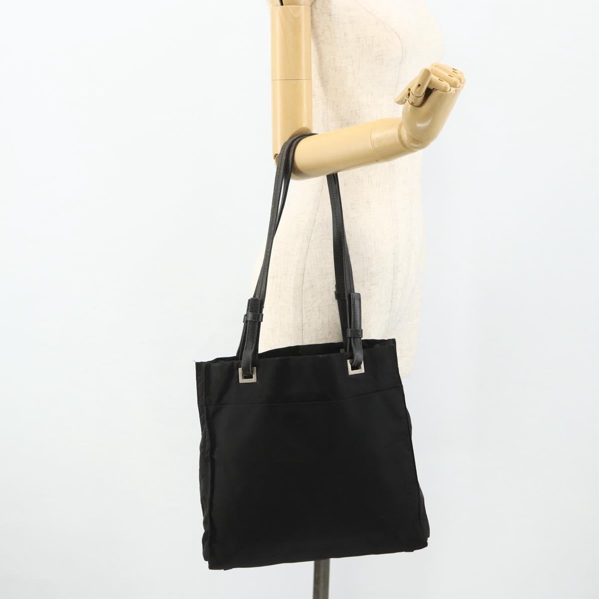 PRADA Tote Bag Nylon Black Silver Auth bs34646