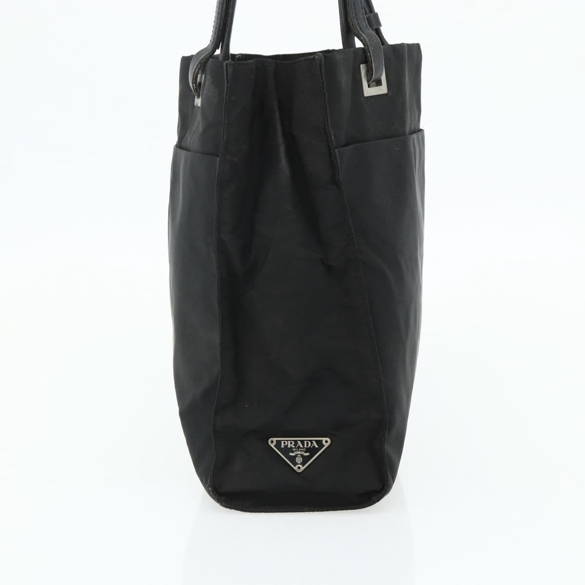 PRADA Tote Bag Nylon Black Silver Auth bs34646