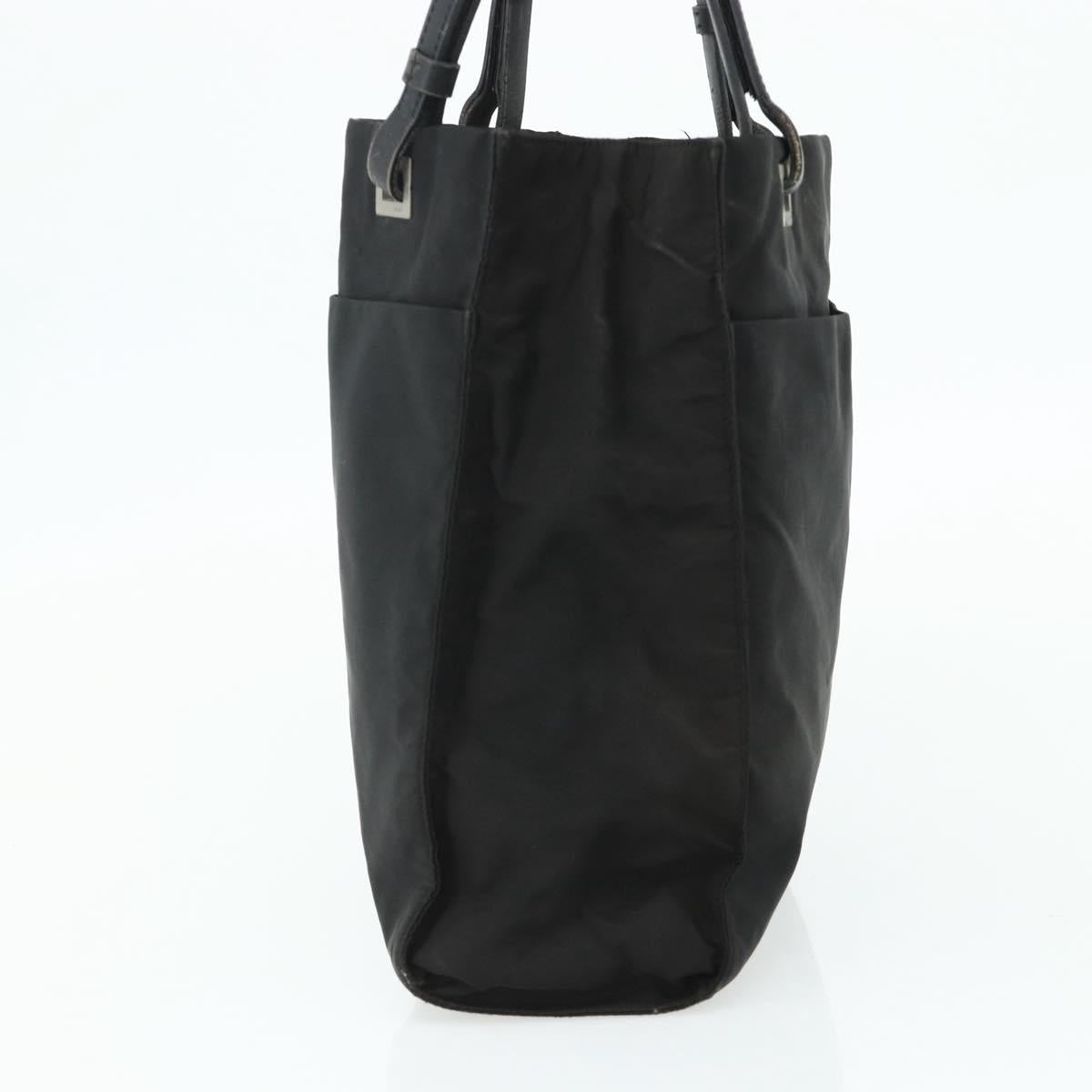 PRADA Tote Bag Nylon Black Silver Auth bs34646