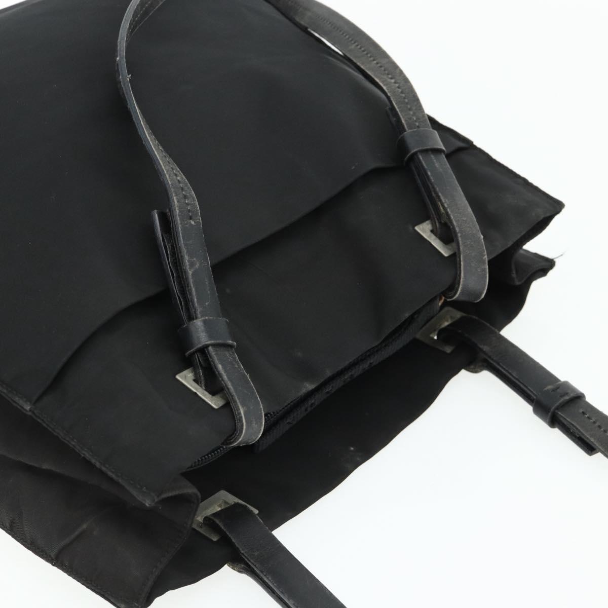 PRADA Tote Bag Nylon Black Silver Auth bs34646