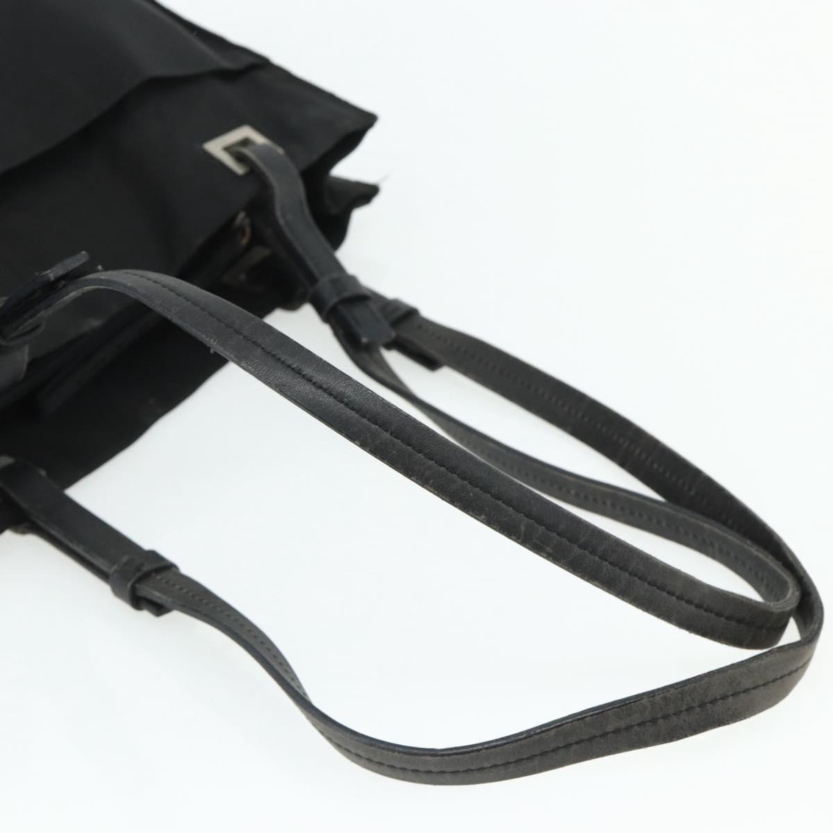 PRADA Tote Bag Nylon Black Silver Auth bs34646
