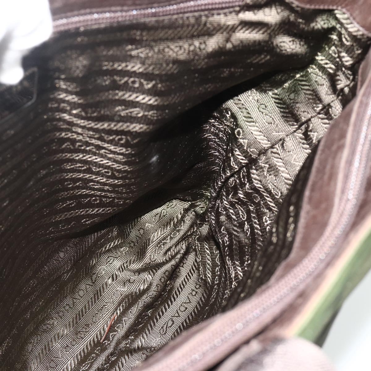 PRADA Tote Bag Nylon Khaki Silver Auth bs34647