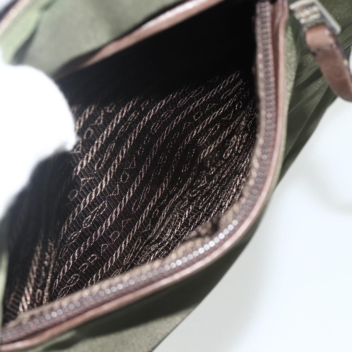 PRADA Tote Bag Nylon Khaki Silver Auth bs34647