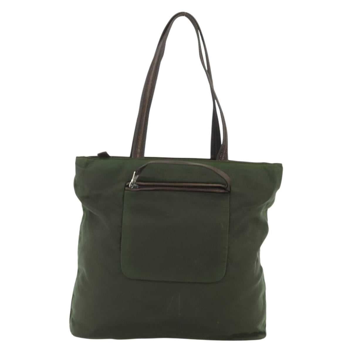 PRADA Tote Bag Nylon Khaki Silver Auth bs34647