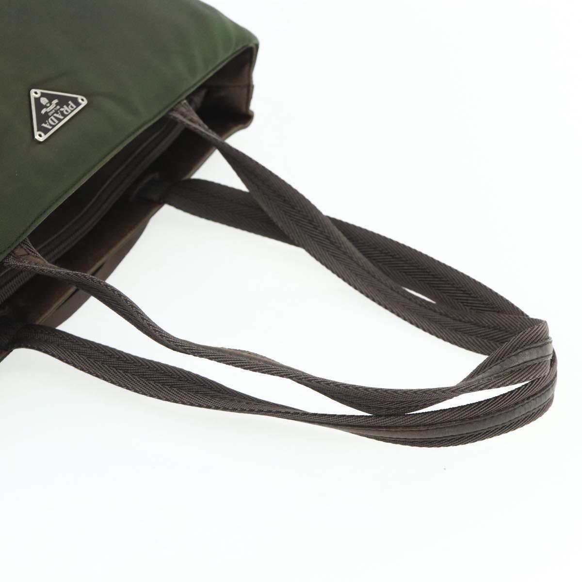 PRADA Tote Bag Nylon Khaki Silver Auth bs34647
