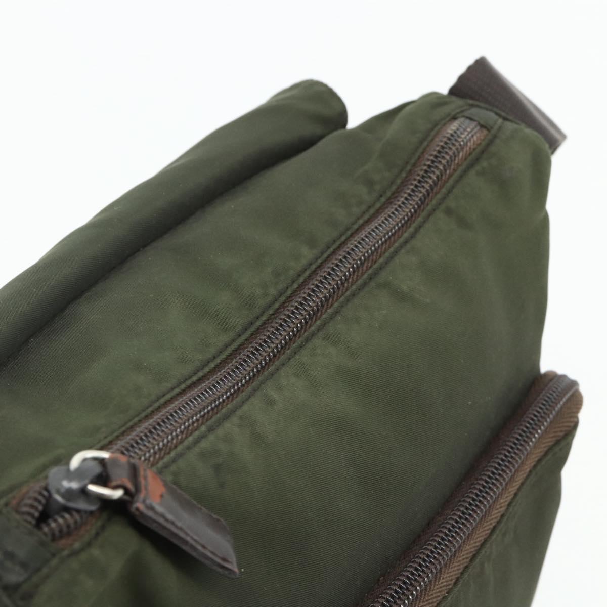 PRADA Shoulder Bag Nylon Khaki Silver Auth bs34648