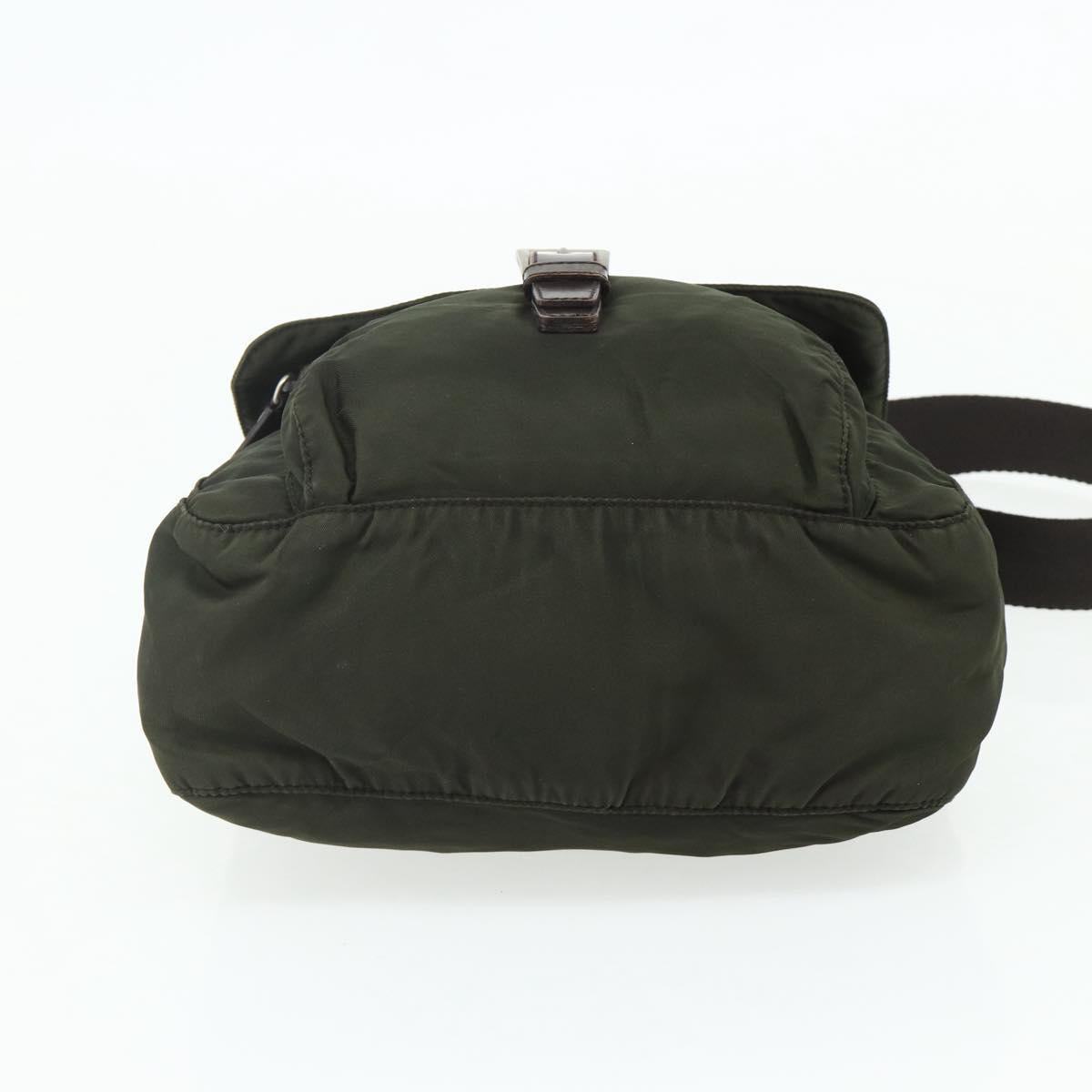 PRADA Shoulder Bag Nylon Khaki Silver Auth bs34648