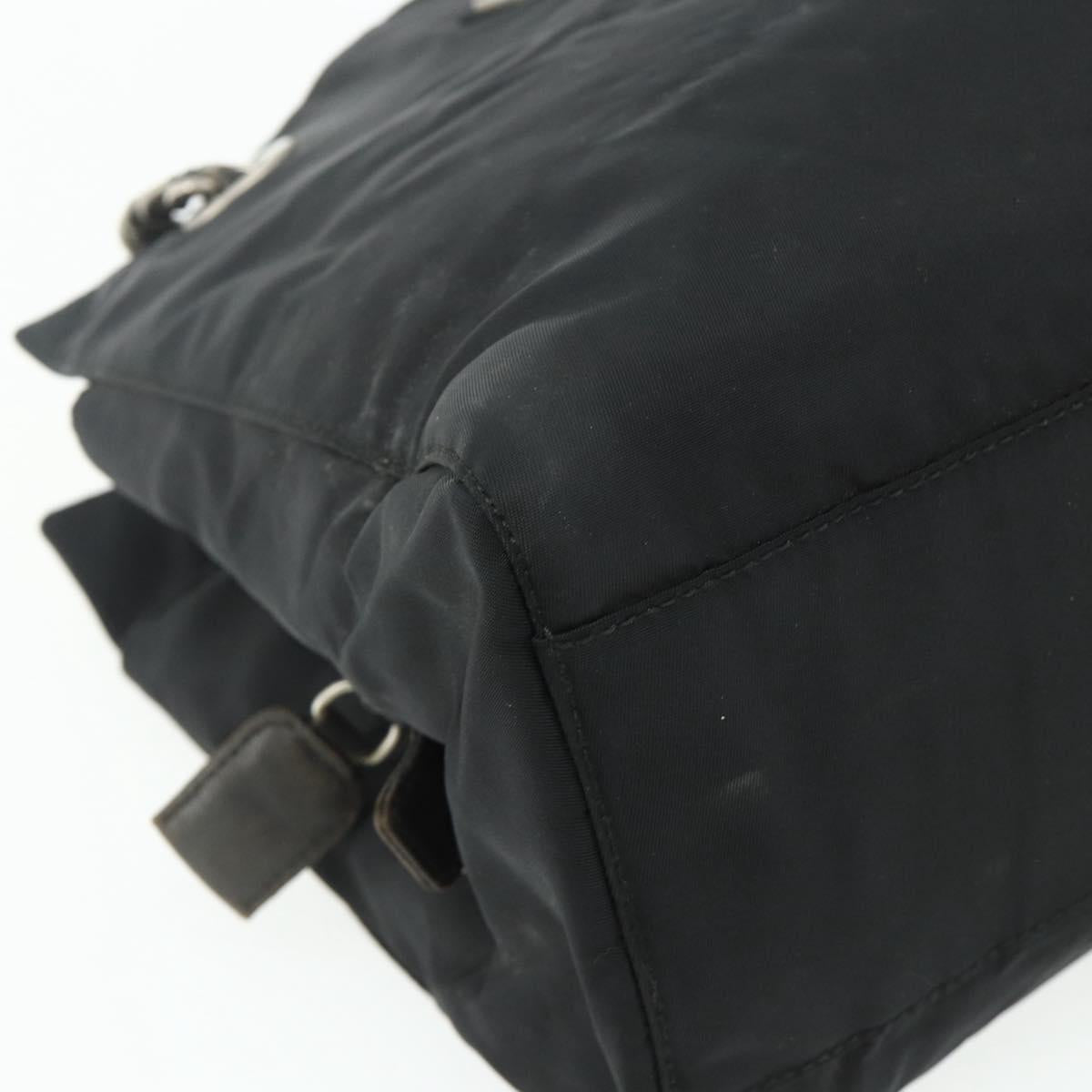 PRADA Chain Tote Bag Nylon Black Silver Auth bs34649