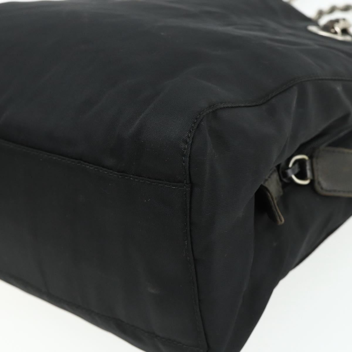 PRADA Chain Tote Bag Nylon Black Silver Auth bs34649