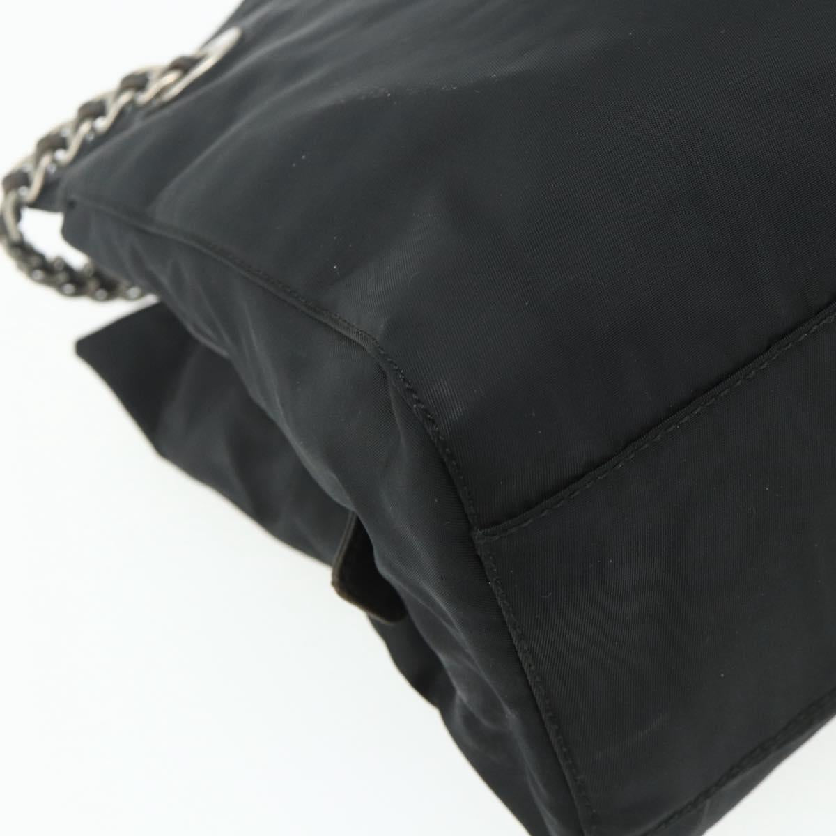 PRADA Chain Tote Bag Nylon Black Silver Auth bs34649