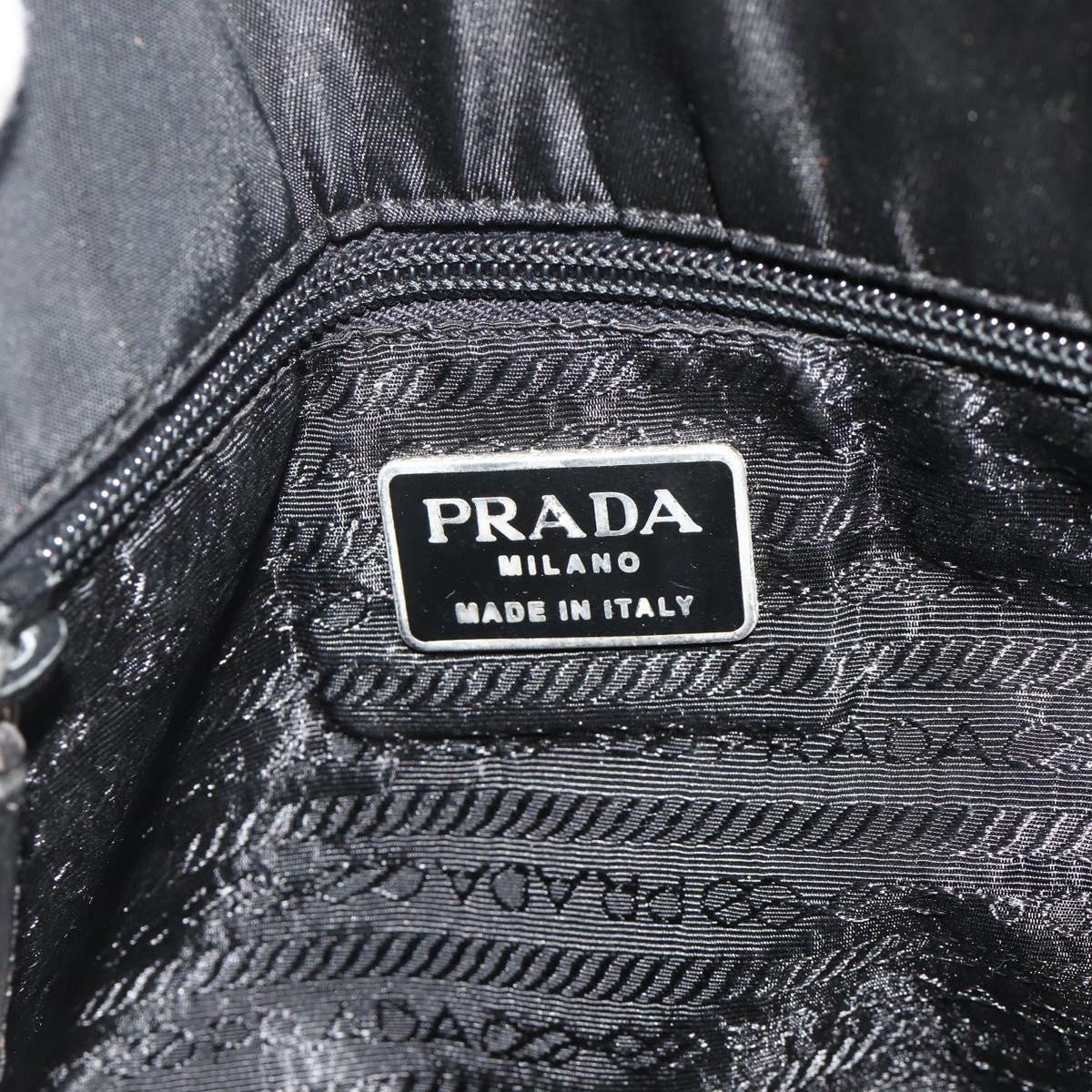 PRADA Chain Tote Bag Nylon Black Silver Auth bs34649