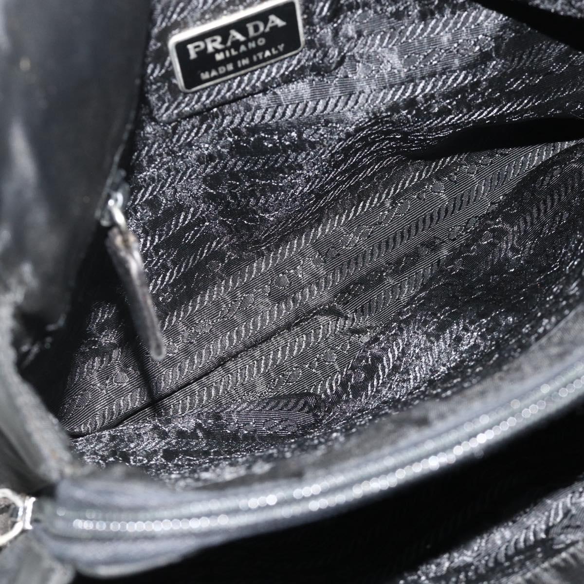 PRADA Chain Tote Bag Nylon Black Silver Auth bs34649