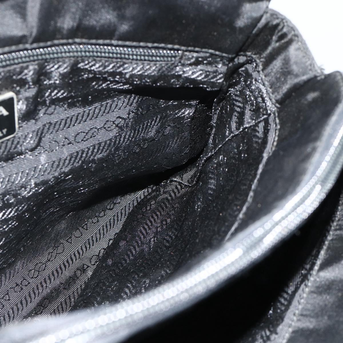 PRADA Chain Tote Bag Nylon Black Silver Auth bs34649