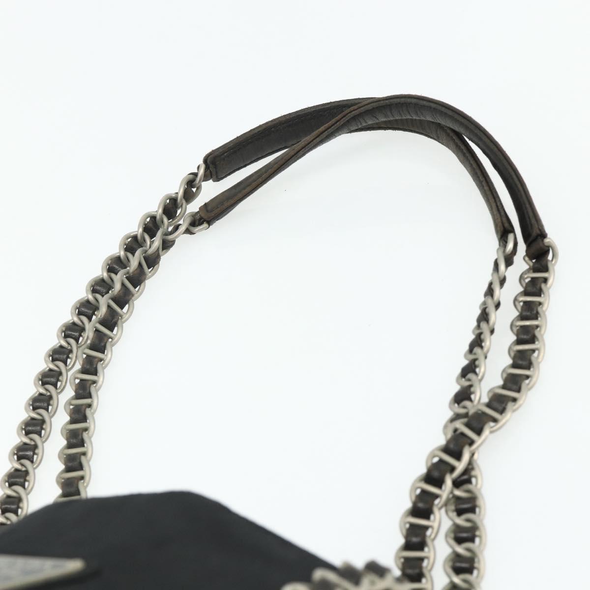 PRADA Chain Tote Bag Nylon Black Silver Auth bs34649