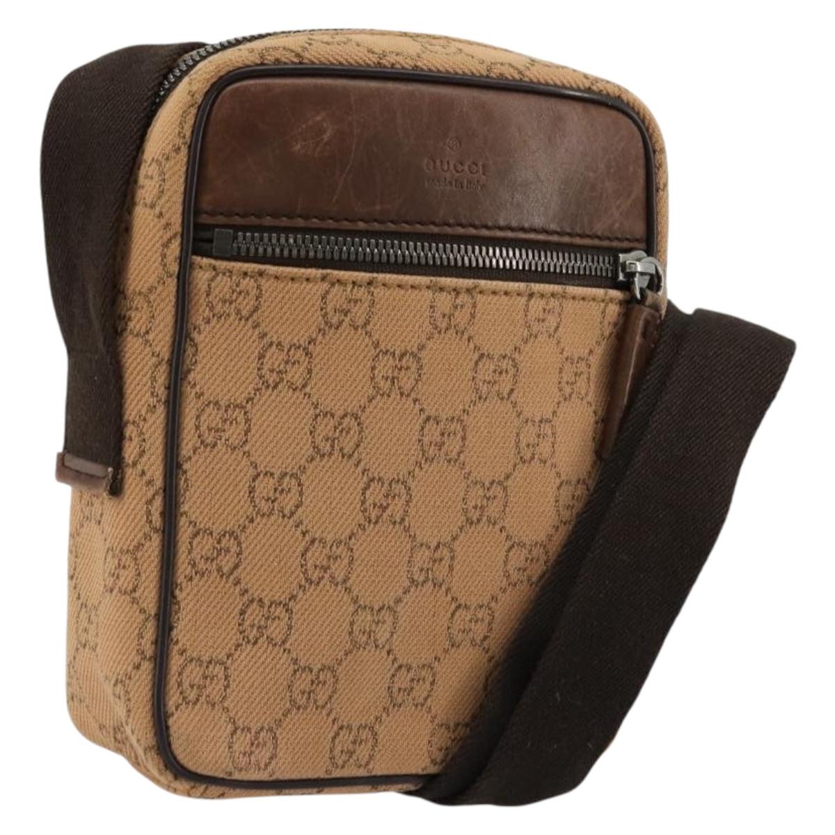 GUCCI GG Canvas Shoulder Bag Beige Silver 101680 Auth bs34651