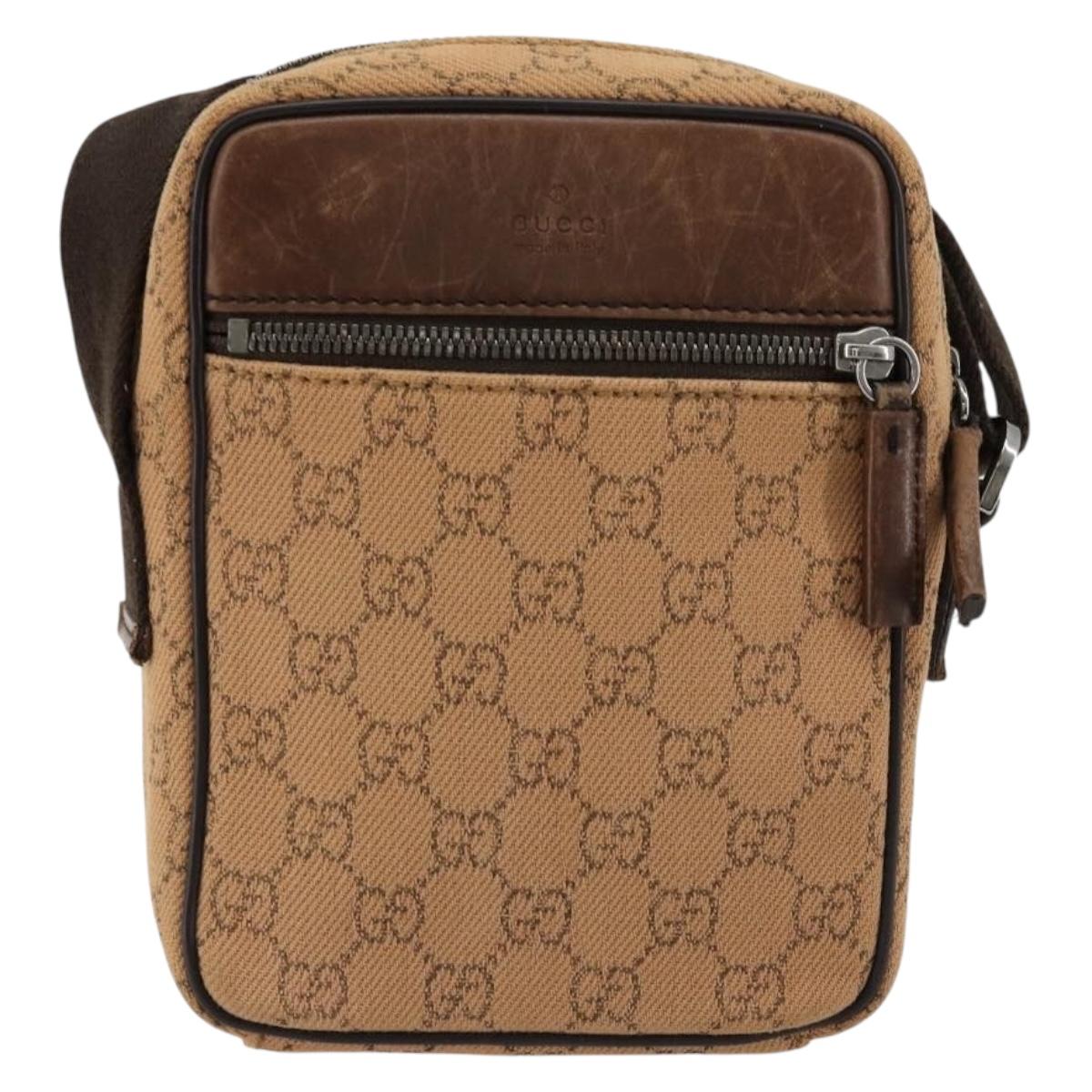 GUCCI GG Canvas Shoulder Bag Beige Silver 101680 Auth bs34651