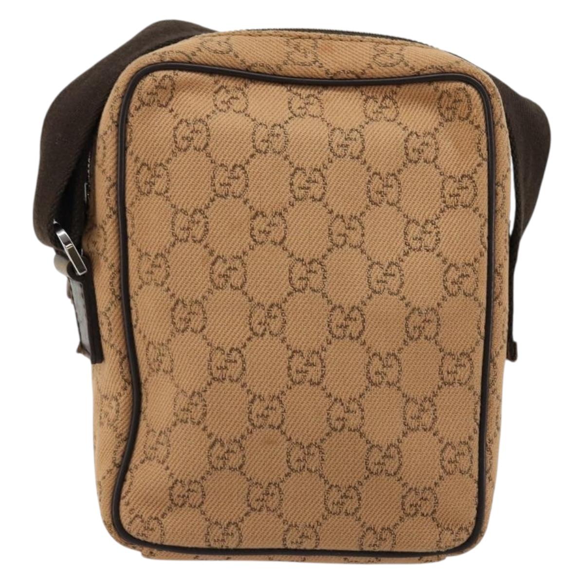 GUCCI GG Canvas Shoulder Bag Beige Silver 101680 Auth bs34651
