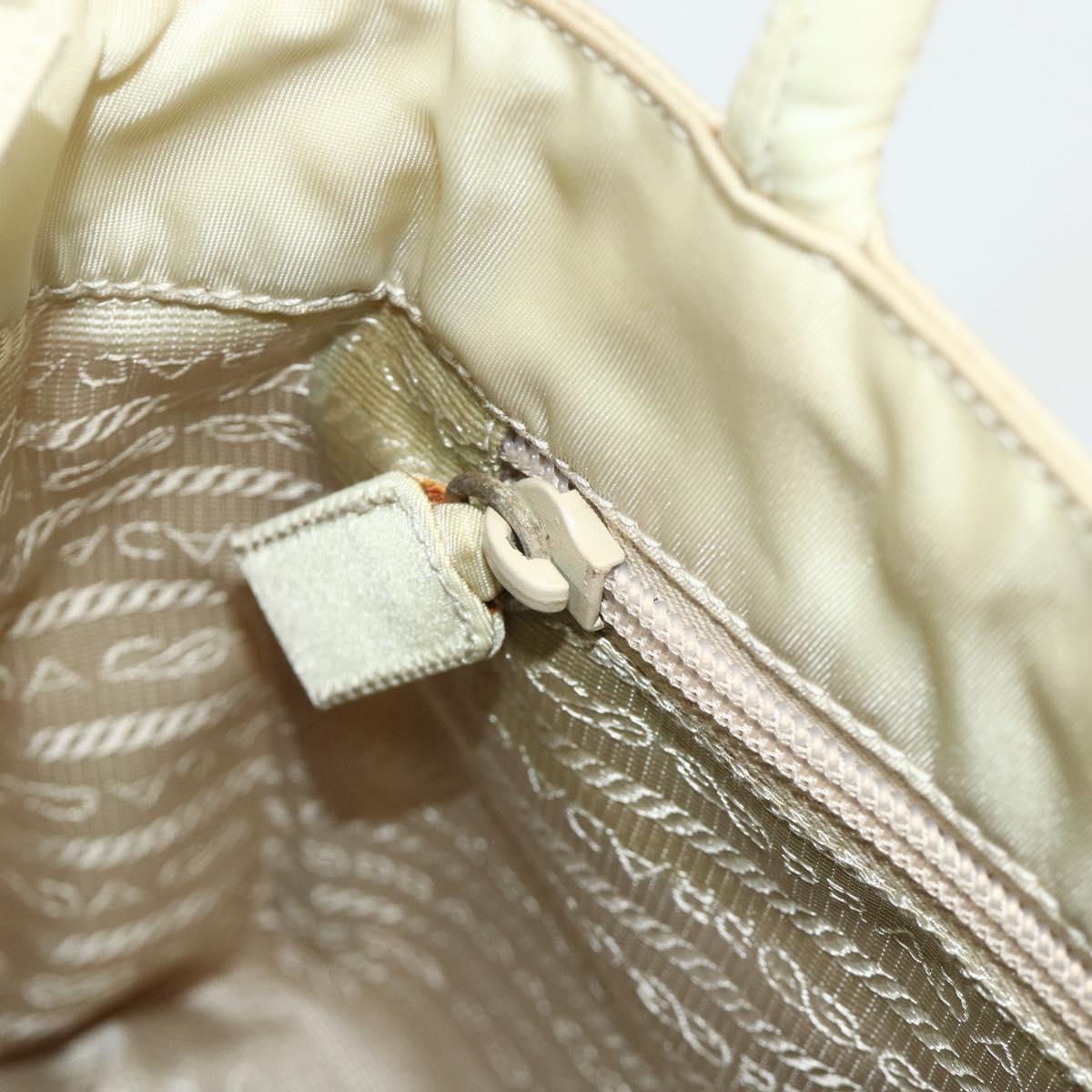 PRADA Hand Bag Nylon Ivory Silver Auth bs34653