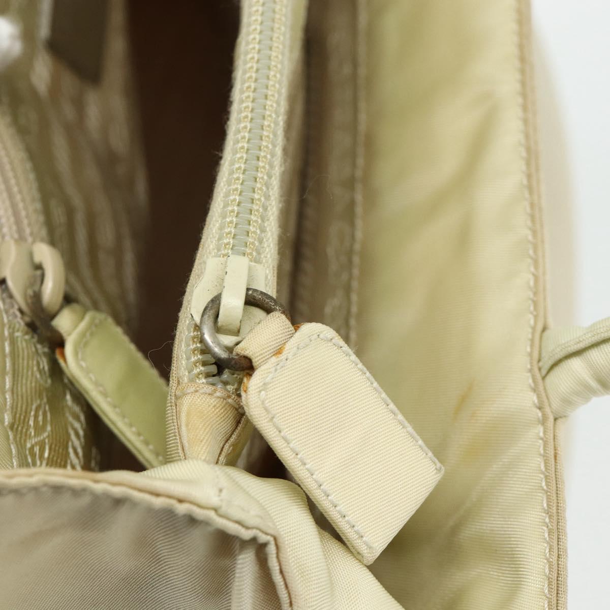 PRADA Hand Bag Nylon Ivory Silver Auth bs34653