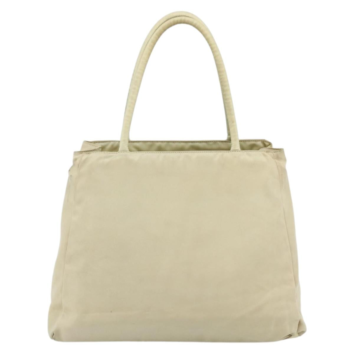 PRADA Hand Bag Nylon Ivory Silver Auth bs34653