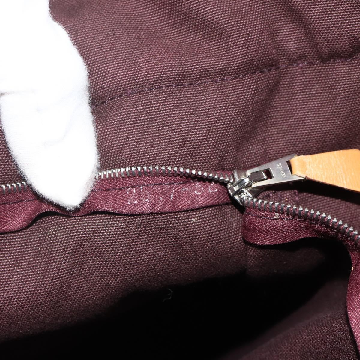 HERMES Fourre Tout MM Hand Bag Cotton Bordeaux Silver Auth bs34654