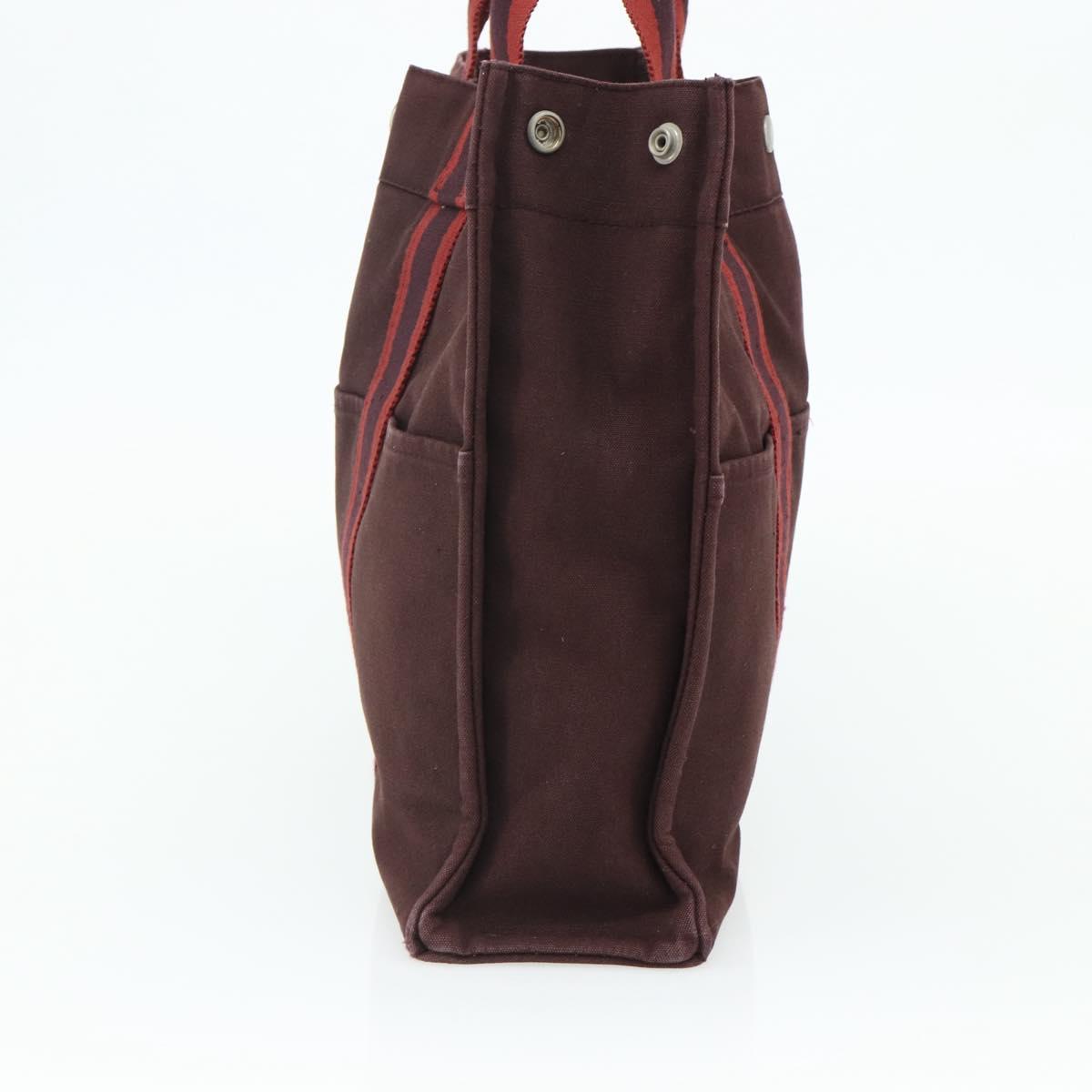 HERMES Fourre Tout MM Hand Bag Cotton Bordeaux Silver Auth bs34654