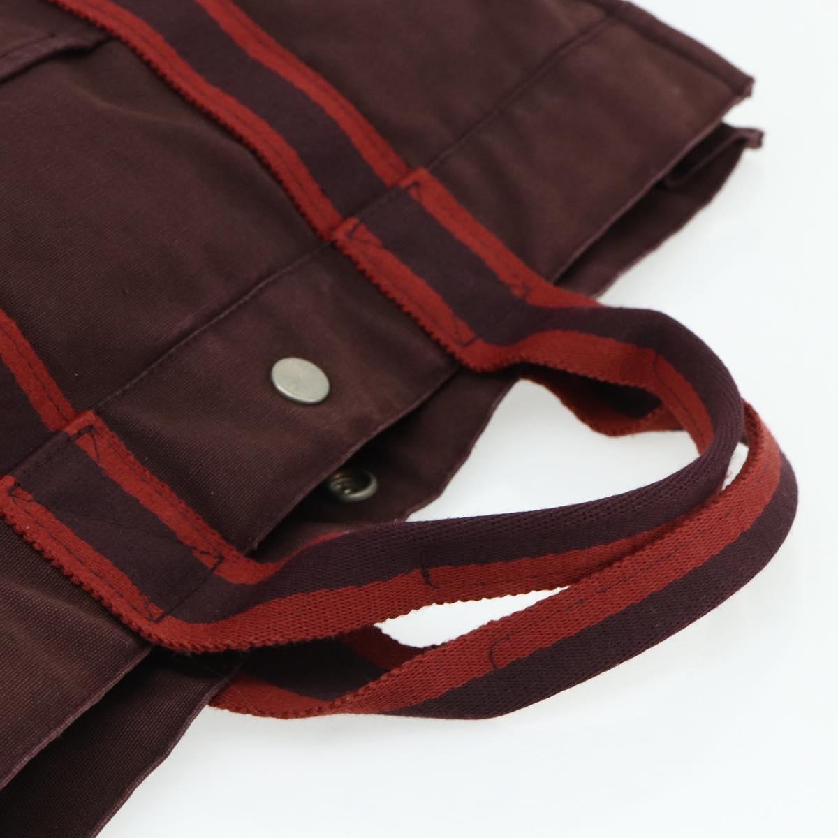 HERMES Fourre Tout MM Hand Bag Cotton Bordeaux Silver Auth bs34654