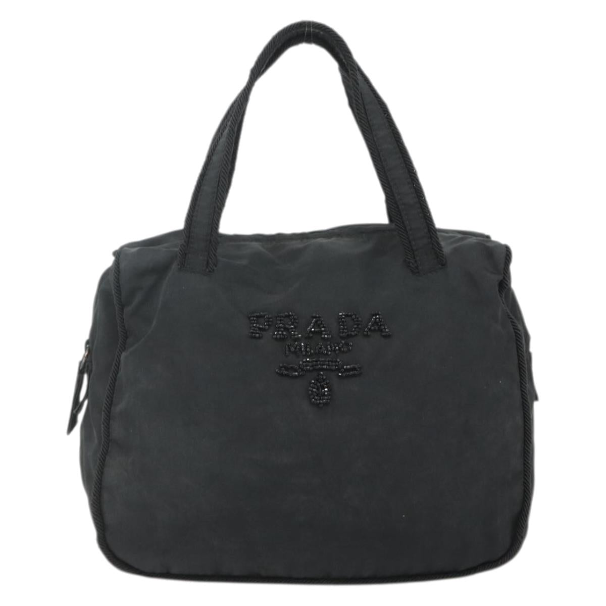 PRADA Hand Bag Nylon Black Silver Auth bs34655A