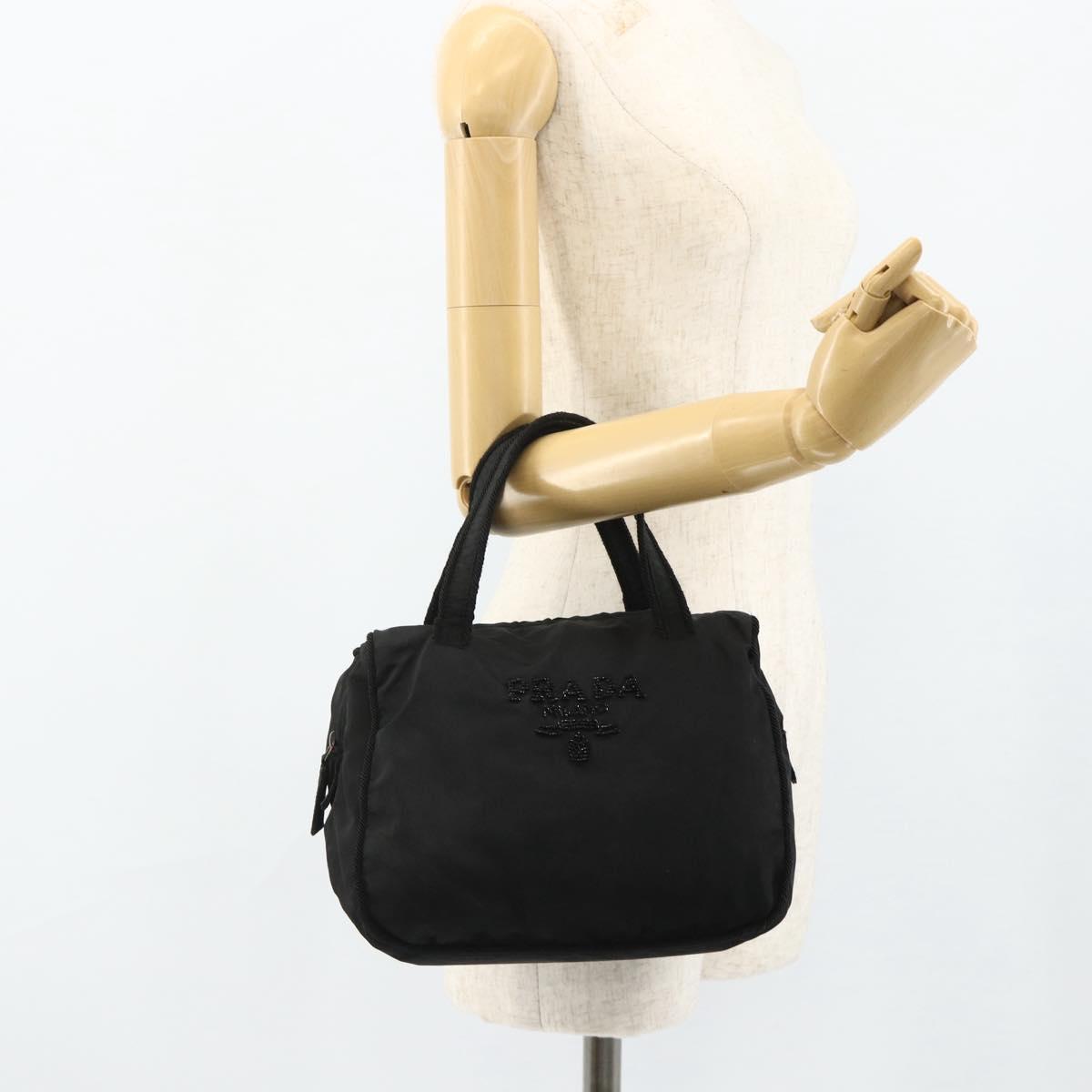 PRADA Hand Bag Nylon Black Silver Auth bs34655A