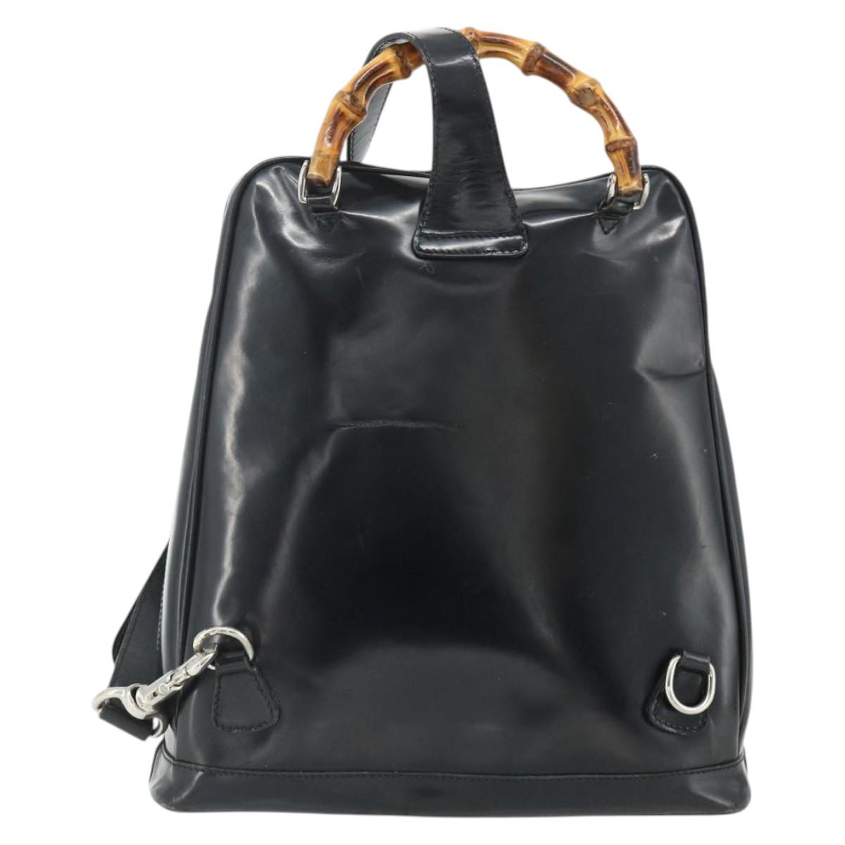 GUCCI Bamboo Shoulder Bag Nylon Black Silver 003 2058 0059 5 Auth bs34656