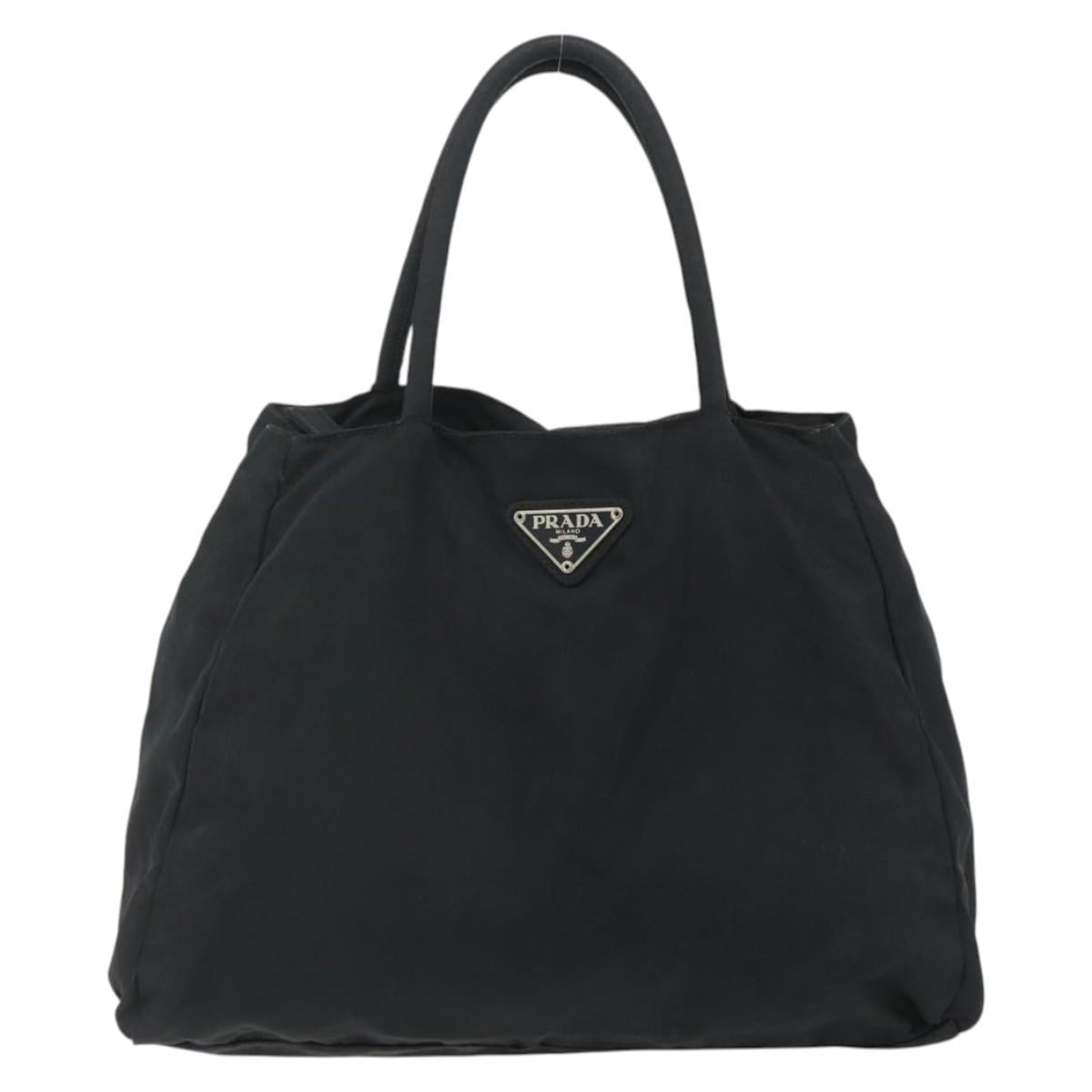 PRADA Hand Bag Nylon Black Silver Auth bs34658