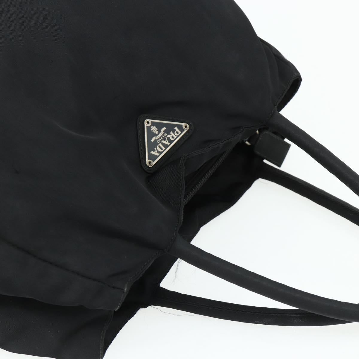 PRADA Hand Bag Nylon Black Silver Auth bs34658