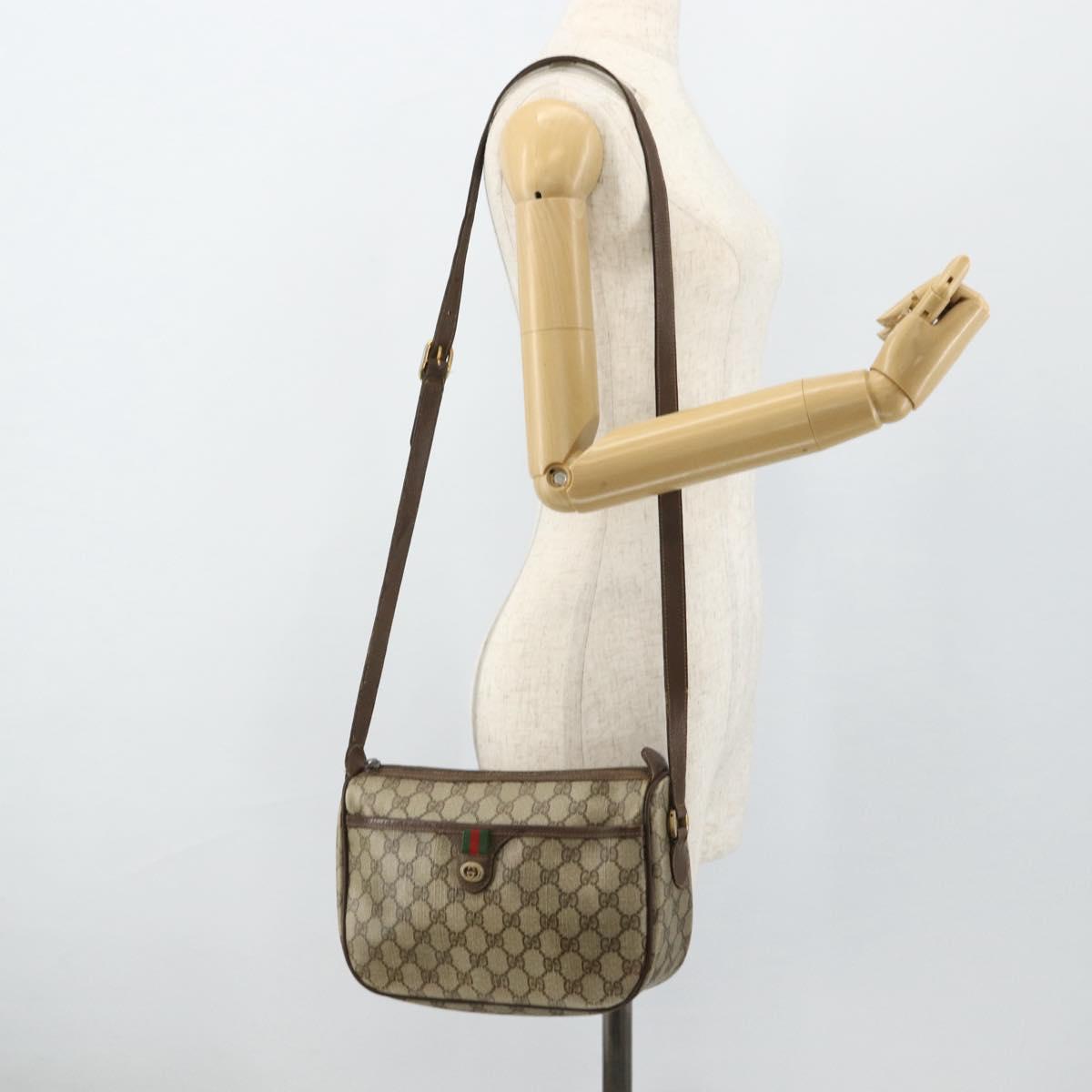 GUCCI GG Supreme Web Sherry Line Bag PVC Beige Gold 89 02 077 Auth bs34659