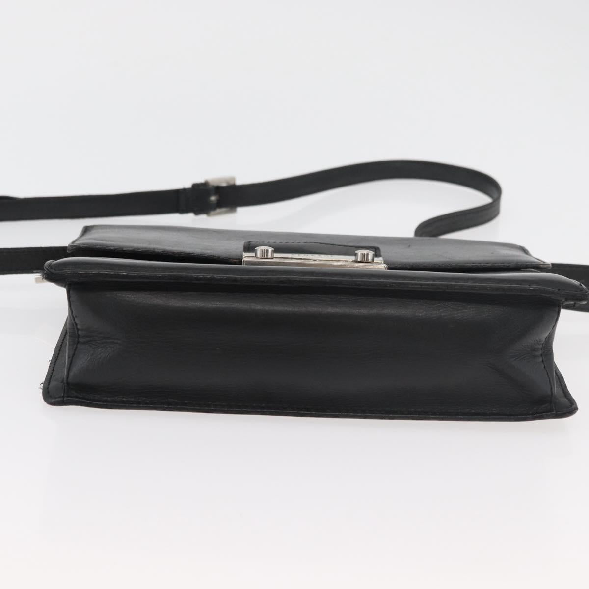 VERSACE Shoulder Bag Leather Black Silver Auth bs34660