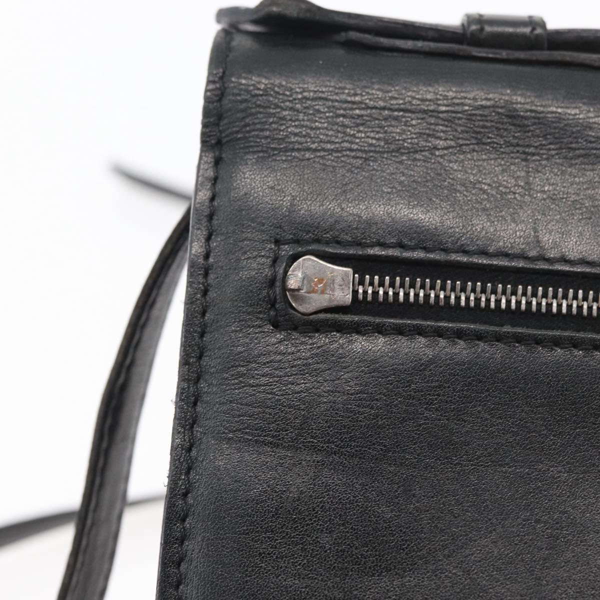VERSACE Shoulder Bag Leather Black Silver Auth bs34660