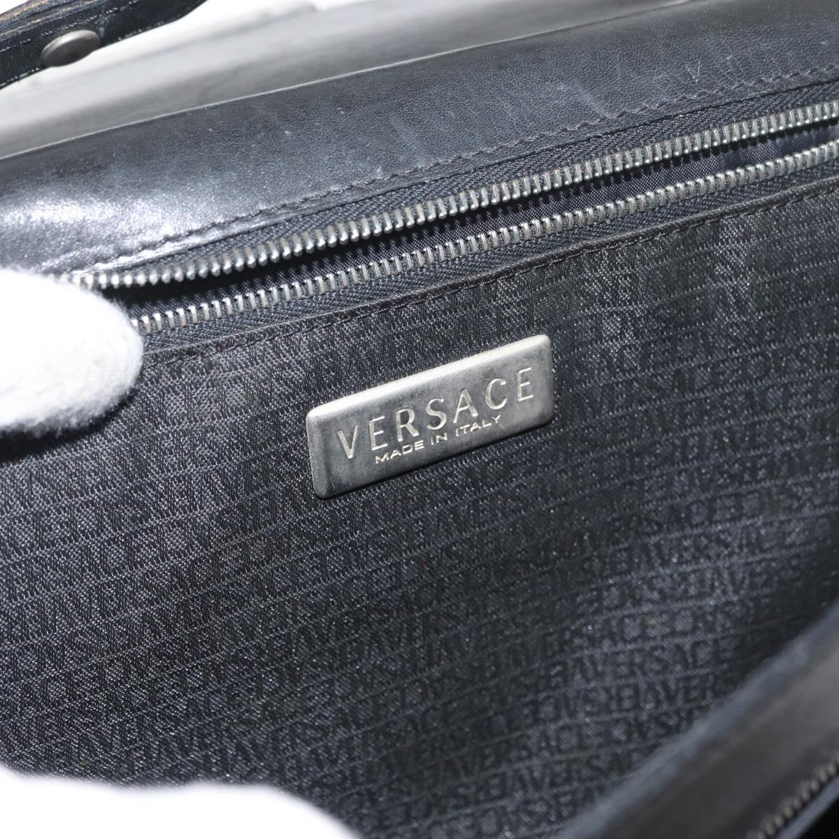 VERSACE Shoulder Bag Leather Black Silver Auth bs34660