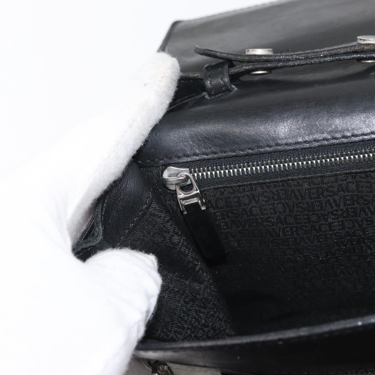 VERSACE Shoulder Bag Leather Black Silver Auth bs34660