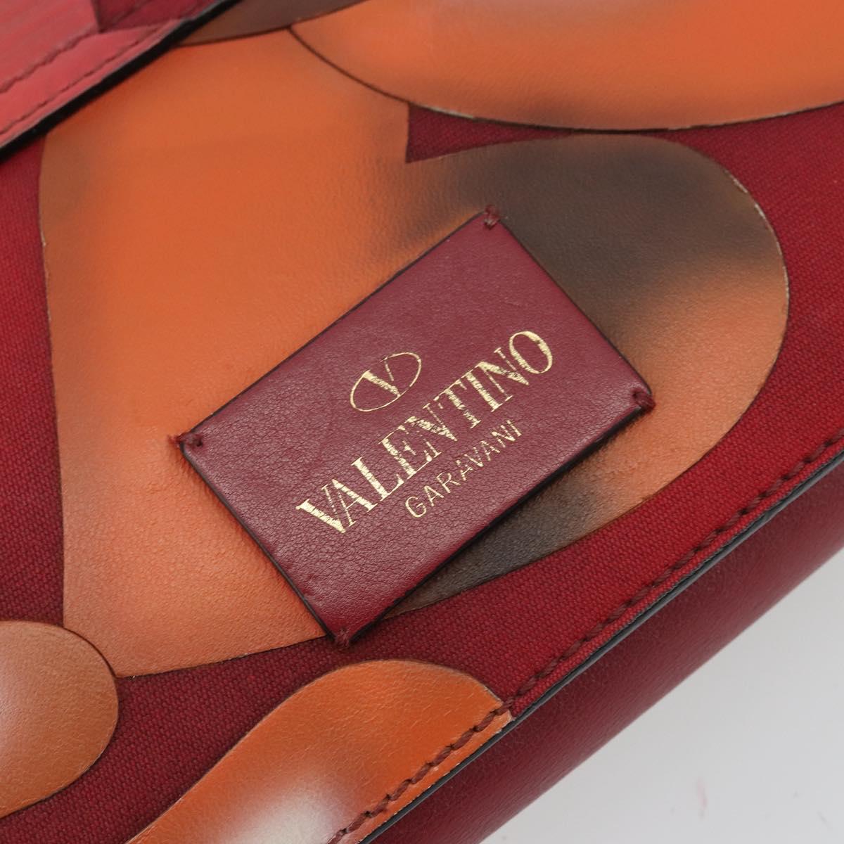VALENTINO Chain Shoulder Bag Leather Red Gold Auth bs34661A