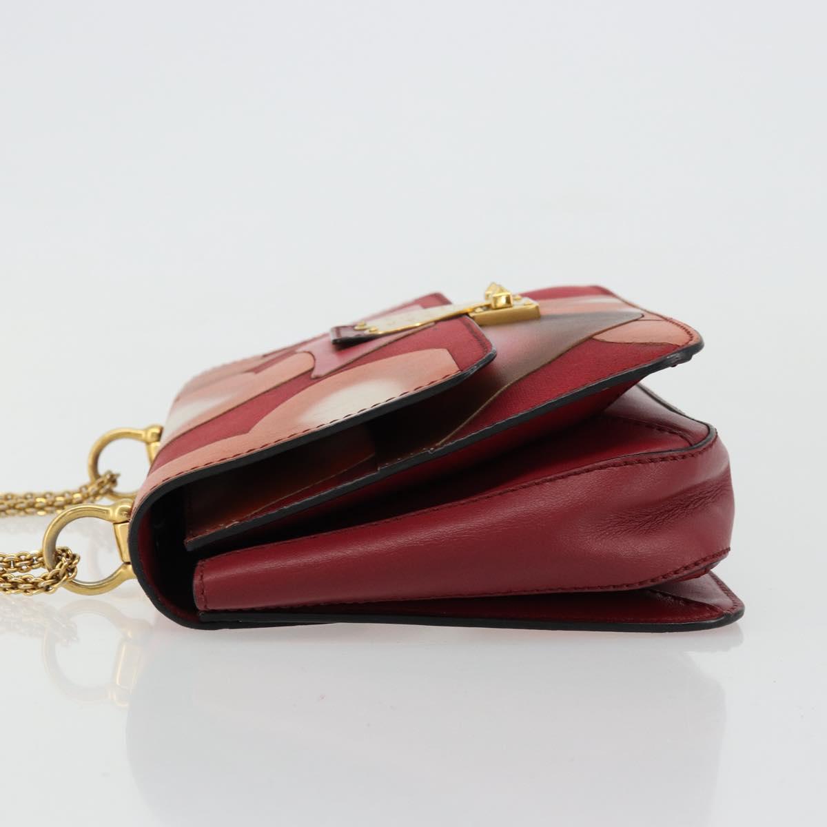 VALENTINO Chain Shoulder Bag Leather Red Gold Auth bs34661A