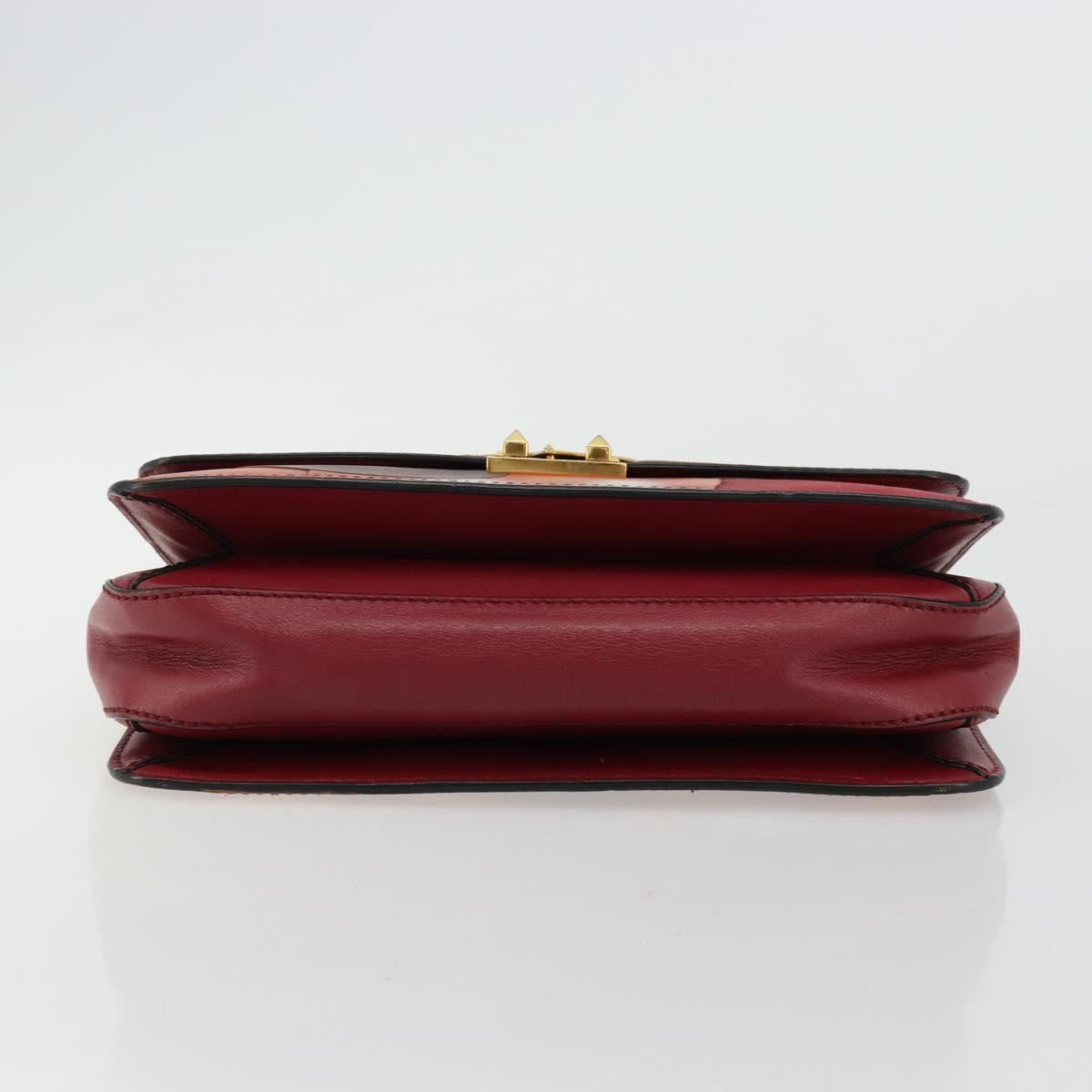 VALENTINO Chain Shoulder Bag Leather Red Gold Auth bs34661A