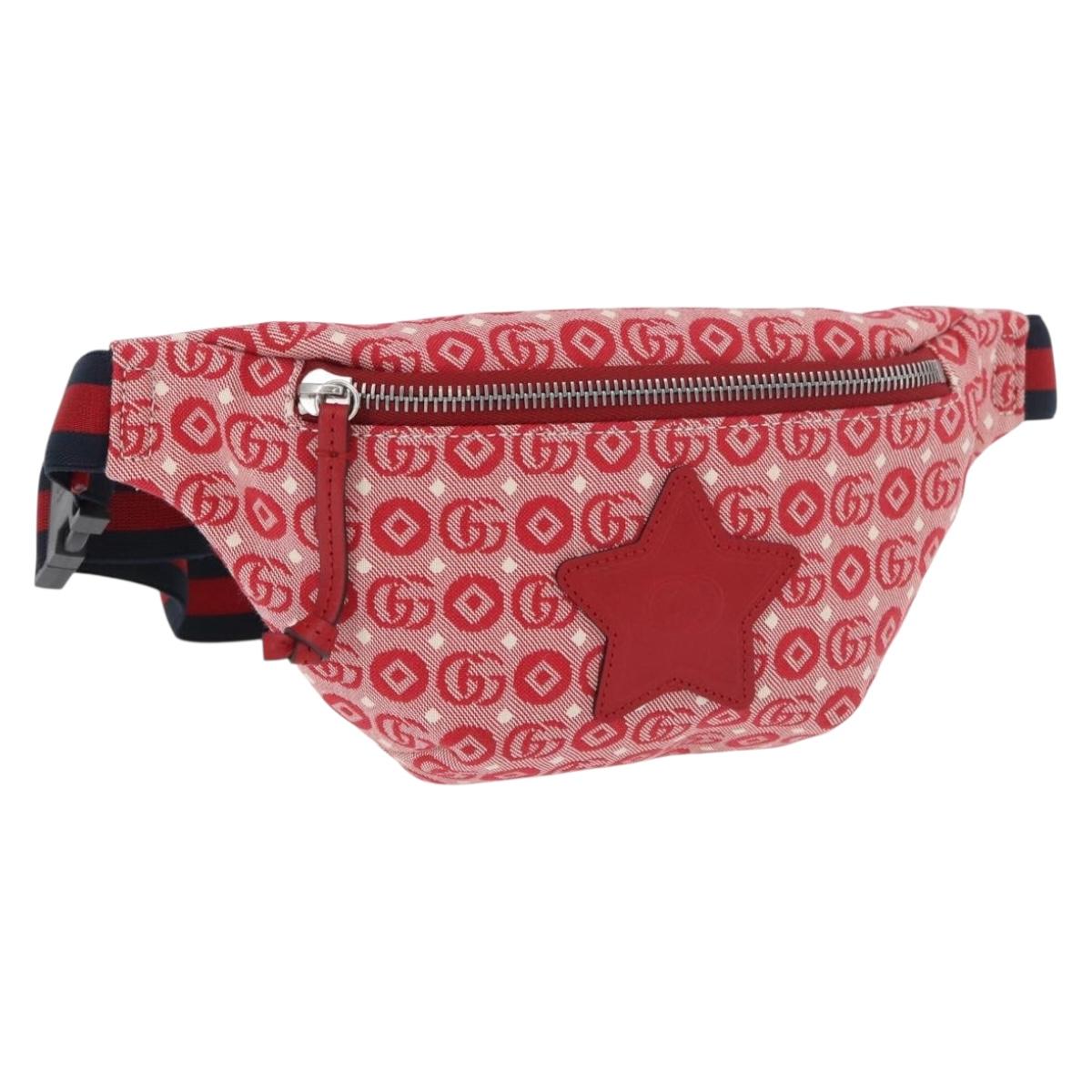 GUCCI Children's Sherry Line Waist bag Canvas Navy Red 502095 Auth bs34662
