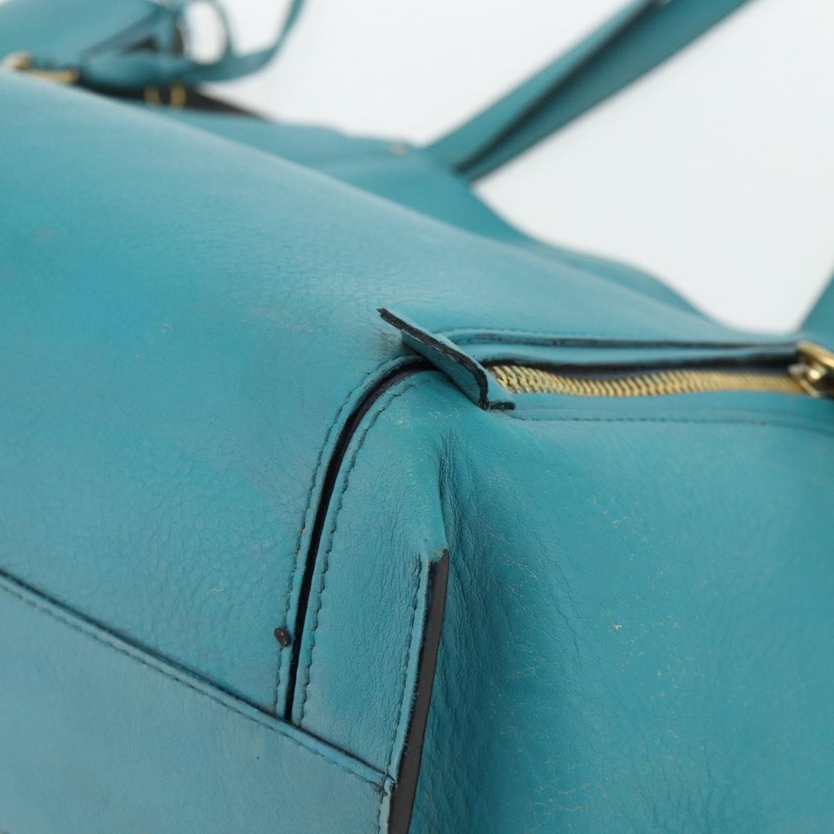 Chloe Tote Bag Leather Turquoise Blue Gold Auth bs34667